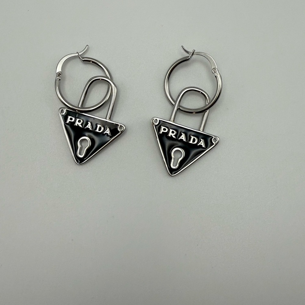 NEW Black and Silver triangle Lock Earrings